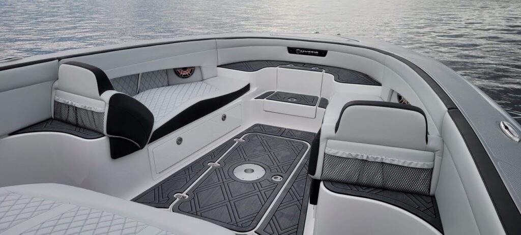 2022 Mystic Powerboats M4200 with quad Mercury Racing 450R engines at Lake of the Ozarks