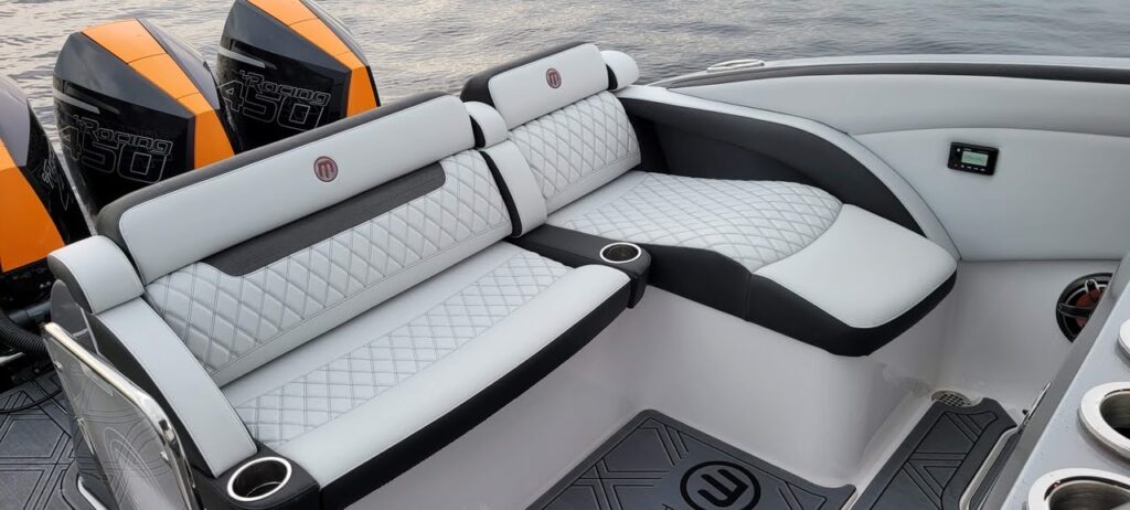 2022 Mystic Powerboats M4200 with quad Mercury Racing 450R engines at Lake of the Ozarks