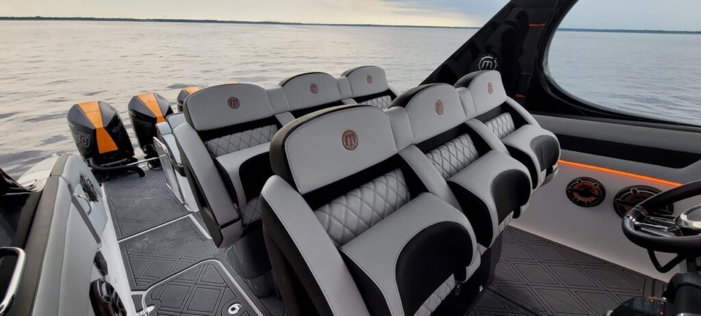 2022 Mystic Powerboats M4200 with quad Mercury Racing 450R engines at Lake of the Ozarks