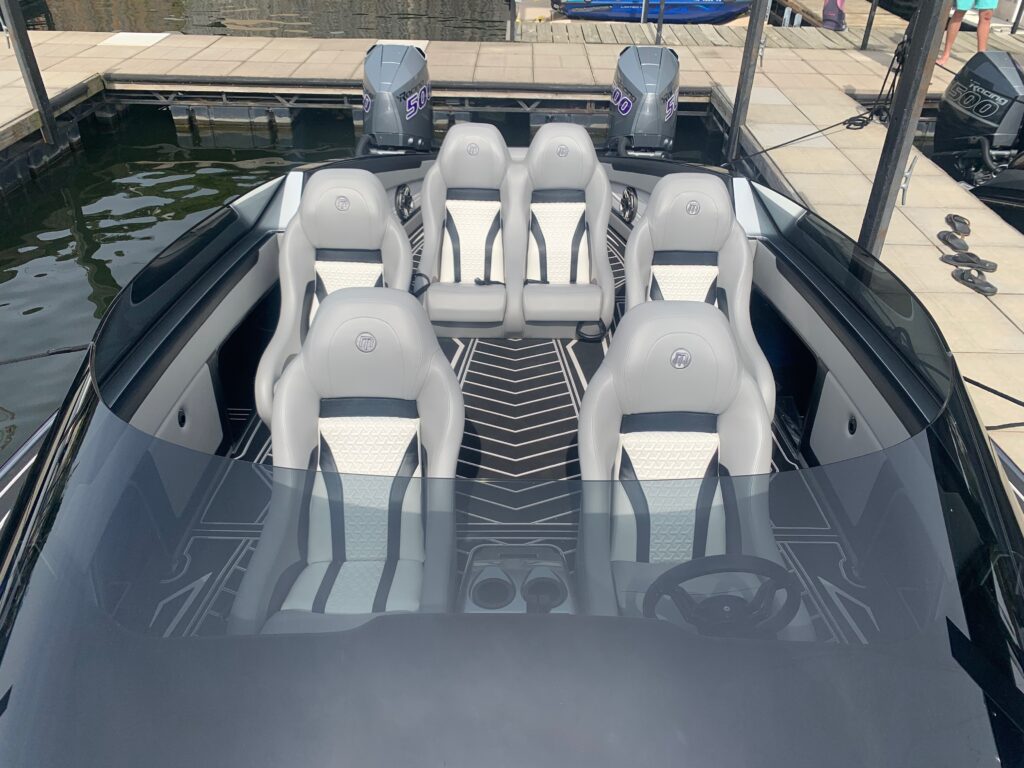 2025 Mystic Powerboats C4000 Gen2 full carbon catamaran with twin Mercury Racing 500R engines at Lake of the Ozarks