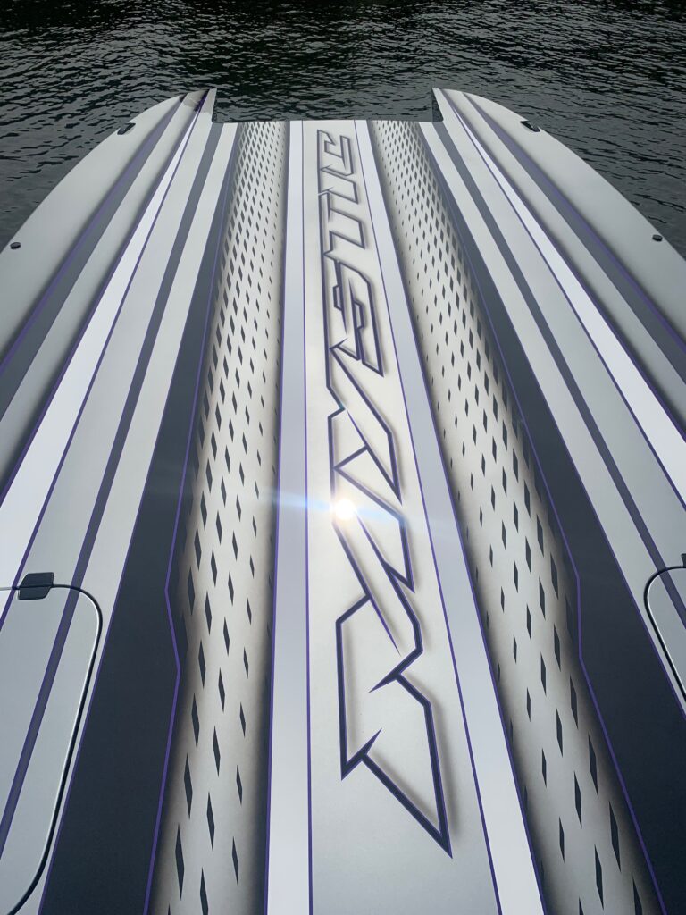 2025 Mystic Powerboats C4000 Gen2 full carbon catamaran with twin Mercury Racing 500R engines at Lake of the Ozarks