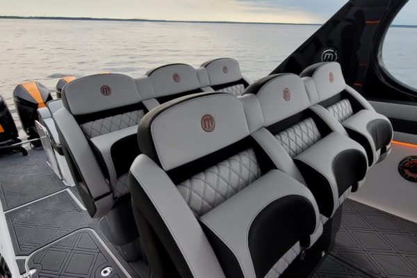 2022 Mystic Powerboats M4200 with quad Mercury Racing 450R engines at Lake of the Ozarks