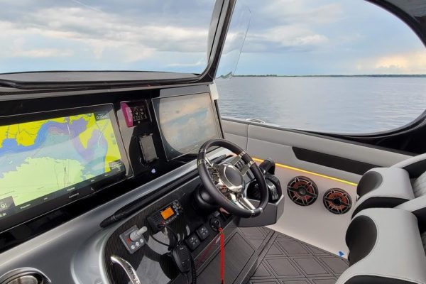 2022 Mystic Powerboats M4200 with quad Mercury Racing 450R engines at Lake of the Ozarks