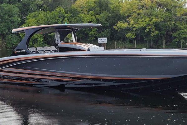 2022 Mystic Powerboats M4200 with quad Mercury Racing 450R engines at Lake of the Ozarks