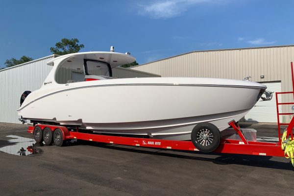 Available for Purchase 127 2022 Mystic Powerboats M4200 with triple Mercury Racing 450R engines