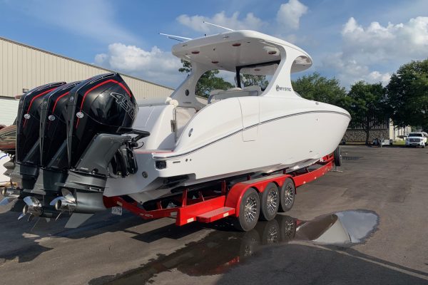 Available for Purchase 128 2022 Mystic Powerboats M4200 with triple Mercury Racing 450R engines