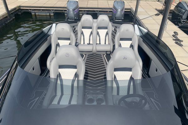 2025 Mystic Powerboats C4000 Gen2 full carbon catamaran with twin Mercury Racing 500R engines at Lake of the Ozarks