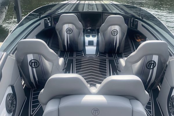 2025 Mystic Powerboats C4000 Gen2 full carbon catamaran with twin Mercury Racing 500R engines at Lake of the Ozarks