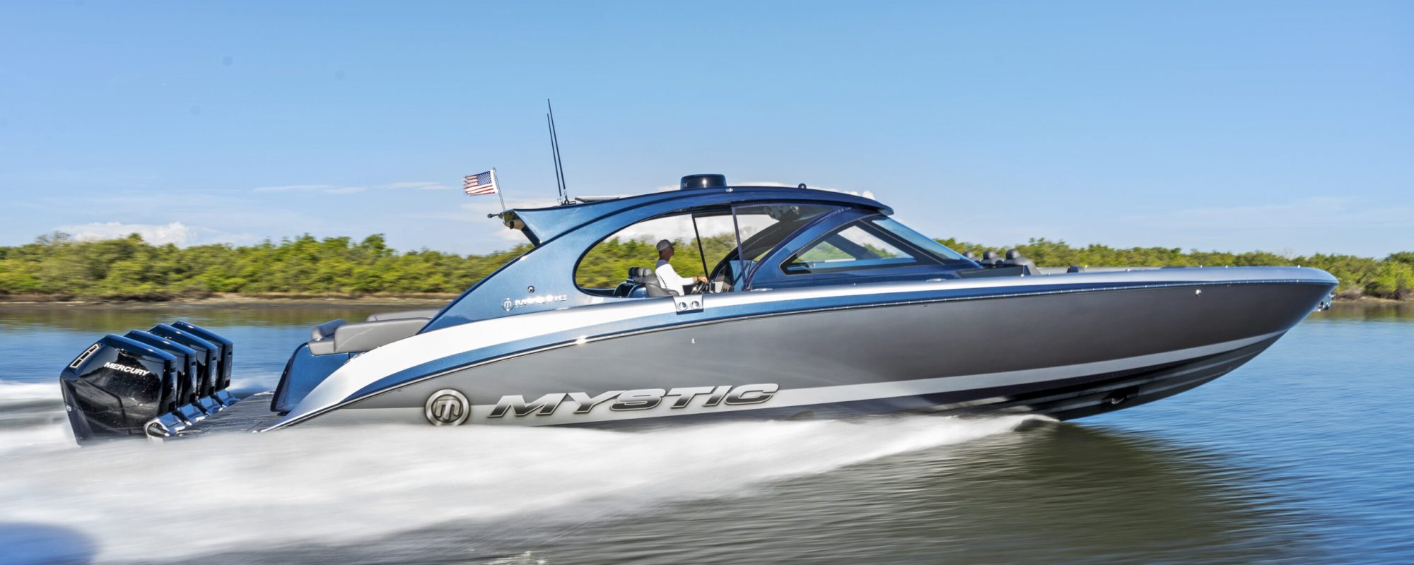 Explore high-performance powerboats available for purchase from Mystic Powerboats.